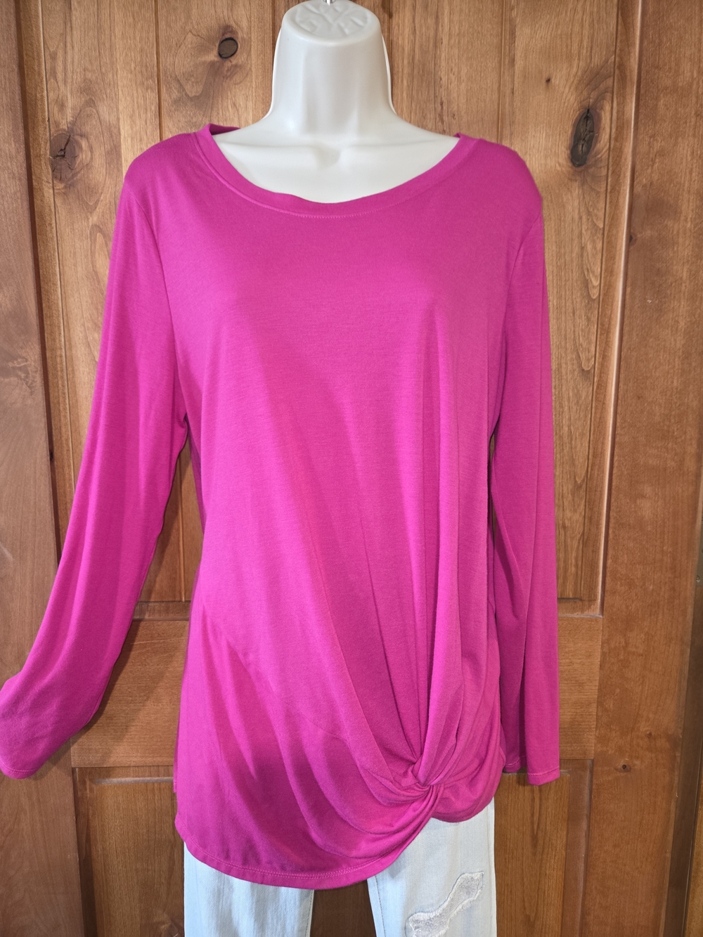 Xersion Long Sleeve Twist-Hem Top - Hot Pink